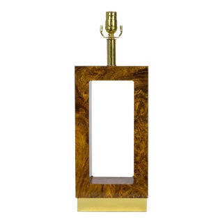 1970s Geometric Faux Bois Burl Wood Table Lamp For Sale