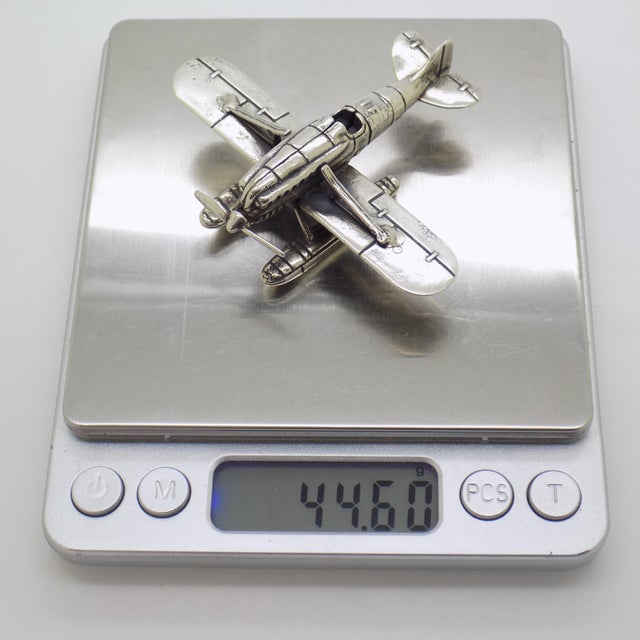 Vintage Italian Handmade Genuine Silver Seaplane Floatplane Figurine Miniature Sculpture, 1970s For Sale - Image 13 of 16