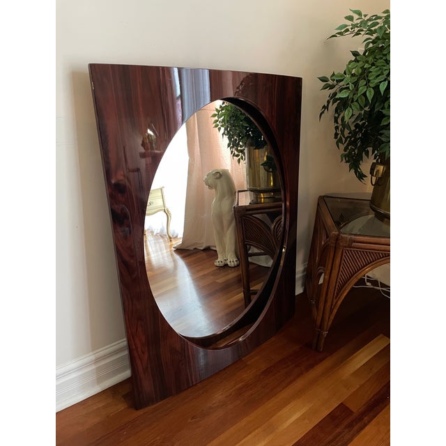 Postmodern 1980s Italian Style Postmodern Sculptural Rosewood Veneer Convex Wall Mirror For Sale - Image 3 of 9