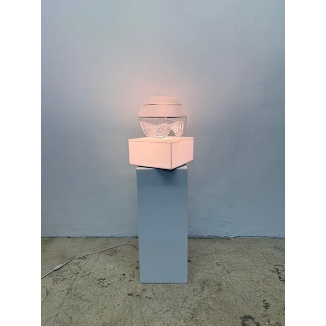 Haziza Illuminated and Motorized Rotating White Lucite Pedestal Table For Sale - Image 10 of 11