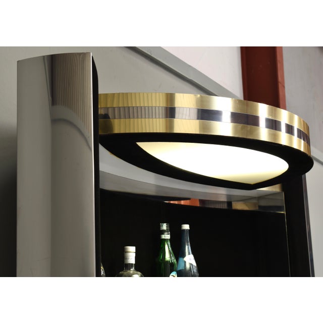 Hollywood Regency Bar in Black Suede, Brass and Chrome, 1970s For Sale - Image 9 of 18