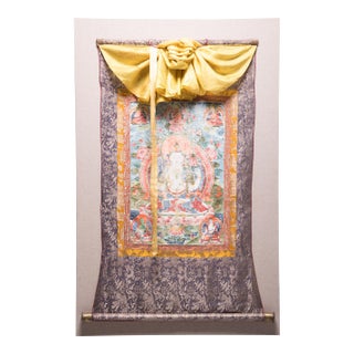 19th Century Tibetan Thangka of Chenresi on Silk For Sale