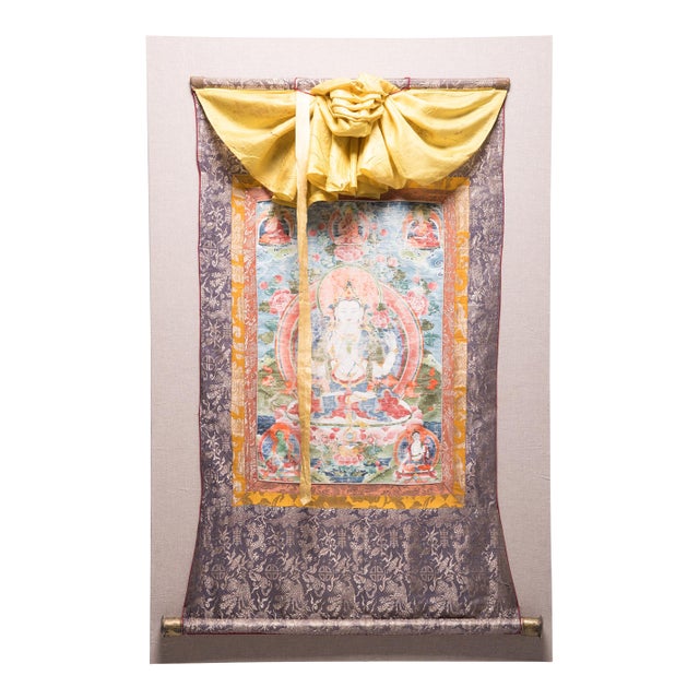 19th Century Tibetan Thangka of Chenresi on Silk For Sale
