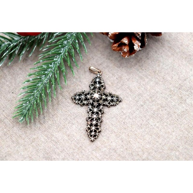 Gold Cross Pendant with Paw Print and Diamonds For Sale - Image 6 of 7