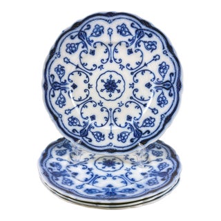 English New Wharf Pottery Conway Pattern Flow Blue Plates, Circa 1890, Set of Four For Sale