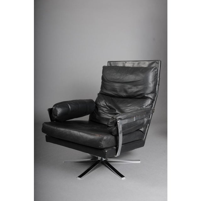 Set of Vintage Lounge Chair and Ottoman in Black Leather by Arne Norell, 1960s For Sale - Image 10 of 18