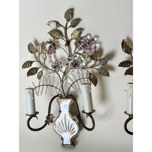 Italian Wall Sconces with Amethyst and Smoky Glass Blossoms, 1950s, Set of 2 For Sale - Image 13 of 18