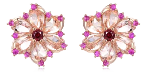 Nina Zhou Carnation Flower Morganite, Pink Sapphire & Rhodolite Garnet Earrings in 14k Rose Gold- Set of 2