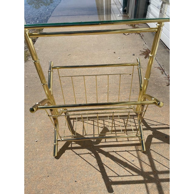 Gold Faux Bamboo Side Table Vintage Mid Century Modern Glass Rack For Sale - Image 10 of 10