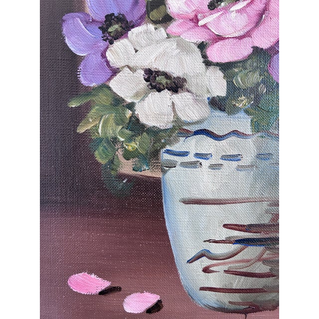 Vintage Original Flower Oil Painting, Signed Floral Still Life For Sale - Image 12 of 12