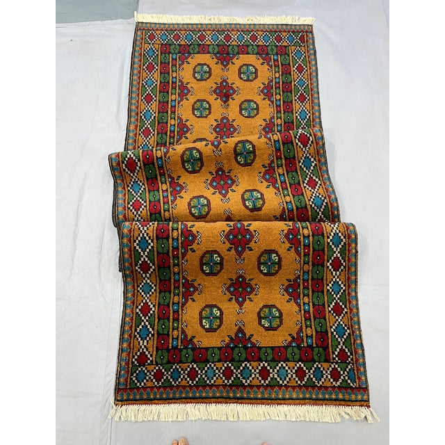 Mustard Gold Mori Gul Tribal Oriental Runner Rug, 2'10" X 9'4" For Sale - Image 4 of 16