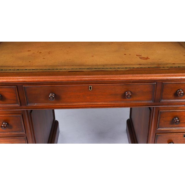 Wood Vintage Flame Mahogany Twin Pedestal Desk For Sale - Image 7 of 18