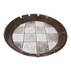 Vintage Large Art Pottery Ashtray Mosaic Tile Sparkling Gold Design