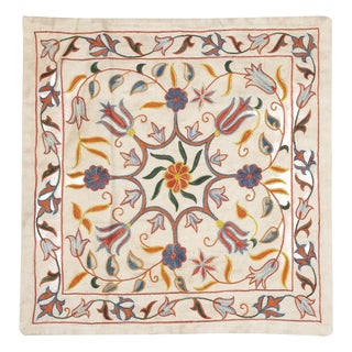 20"x20" All Silk Embroidered Cushion Cover. Handmade Pillowcase. New Toss Pillow For Sale