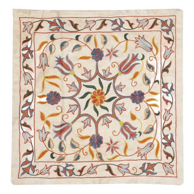 20"x20" All Silk Embroidered Cushion Cover. Handmade Pillowcase. New Toss Pillow For Sale