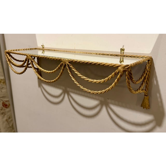 1960s Pair of Italian Gilt Rope and Tassel Wall Shelves For Sale - Image 11 of 12