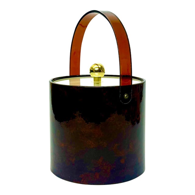 Rich Oxblood Faux Leather Acrylic Ice Bucket For Sale