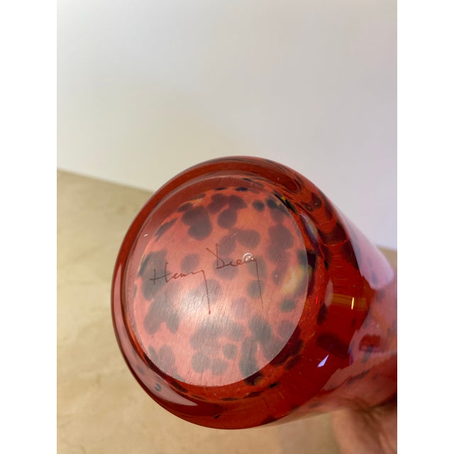 Glass Henry Dean Mouth-Blown Red & Black Speckled Glass Vase, Signed For Sale - Image 7 of 10
