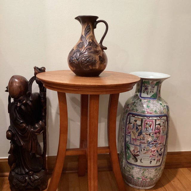 Vintage Folk Art Ceramic Terracotta Engraved With Decorative Flowers Pitcher/Jug For Sale - Image 12 of 12