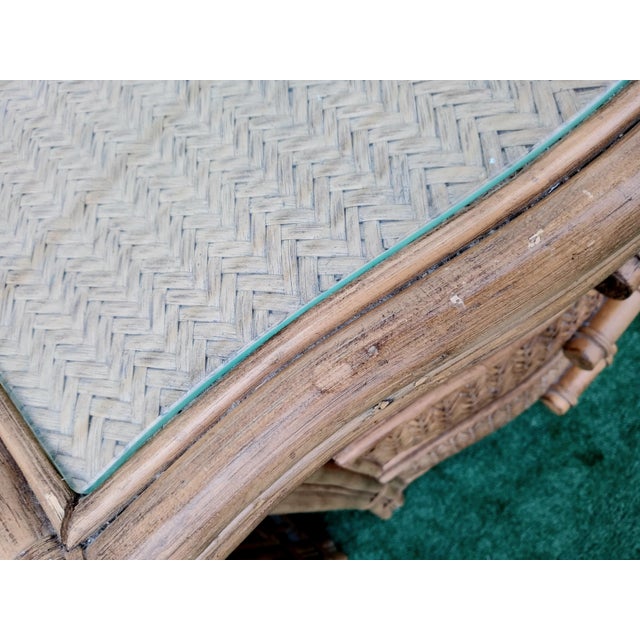 Vintage Natural Wicker Henry Link Style Glass Top 3 Drawer Night Stands- A Pair For Sale - Image 10 of 10