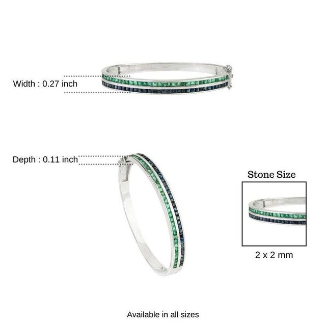 925 Sterling Silver Emerald & Blue Sapphire Gemstone Bangle Bracelet For Sale - Image 10 of 12
