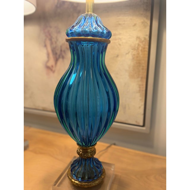 Blue Marbro Vintage Murano Glass Table Lamps – Blue For Sale - Image 8 of 12
