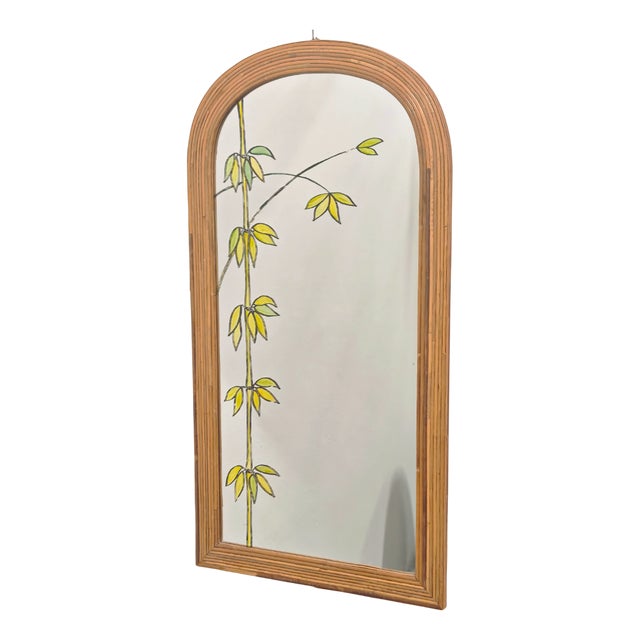 Italian Arched Mirror in Rattan Wicker, 1960s-1970s For Sale