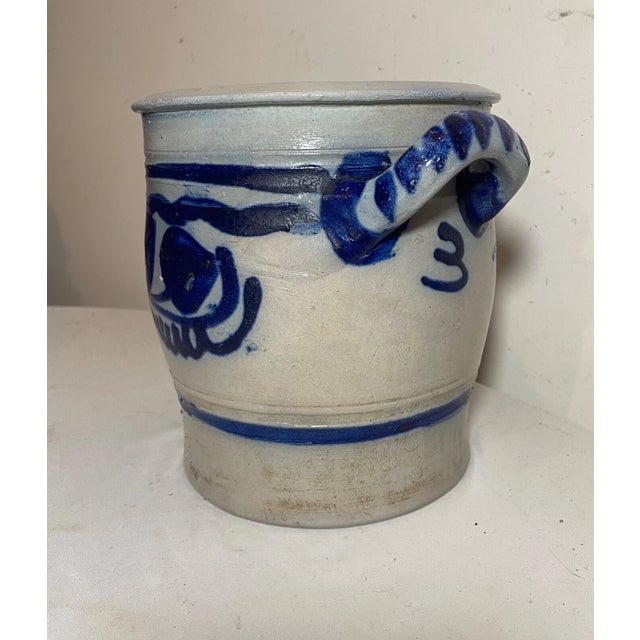 Antique 1800's Handmade Stoneware Salt Glazed Crock Pottery Jug Vase W/ Handle For Sale In New York - Image 6 of 11