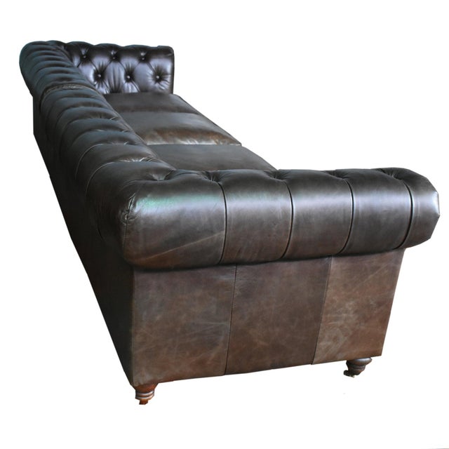 Animal Skin Century Chesterfield Sofa - Dark Brown Leather - 118" For Sale - Image 7 of 15