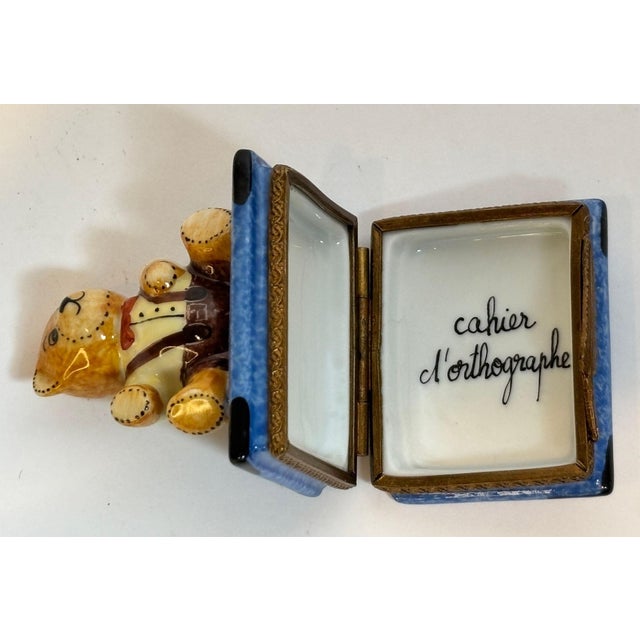 Limoges Porcelain Box With Teddy Bear on Book Hand-Painted France For Sale - Image 10 of 12