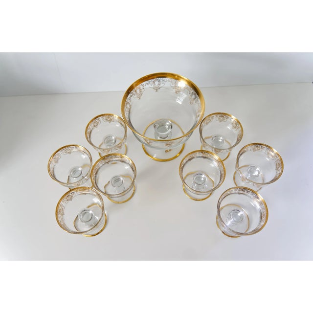 Hollywood Regency Leone Di San Marco Venetian Glass With Gold Banding Compote Serving Set of 9 For Sale - Image 3 of 7