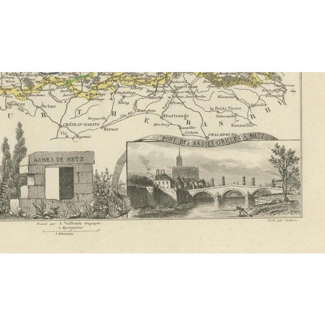 Antique Decorative Map of Moselle by Vuillemin, France, 1850 For Sale - Image 6 of 9