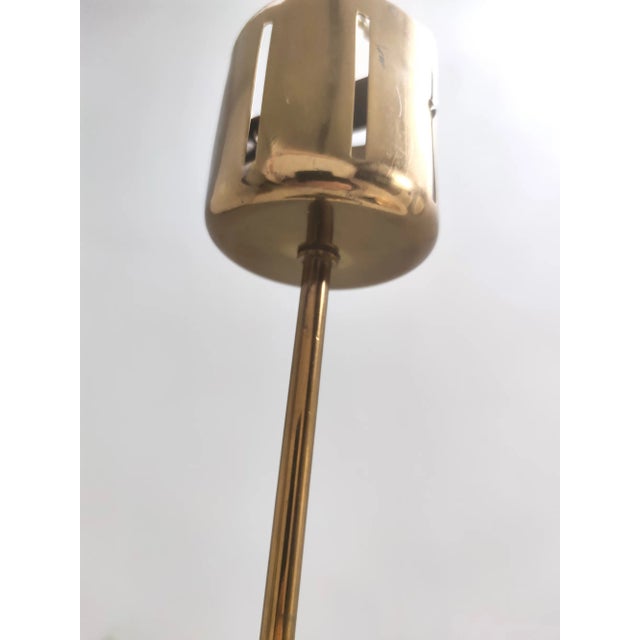 1960s Glazed Opaline Glass, Teak and Brass Pendant, Italy, 1960s For Sale - Image 5 of 10