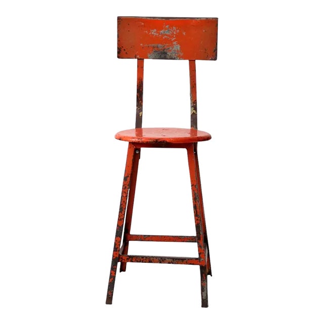 Vintage Orange Industrial Stool For Sale
