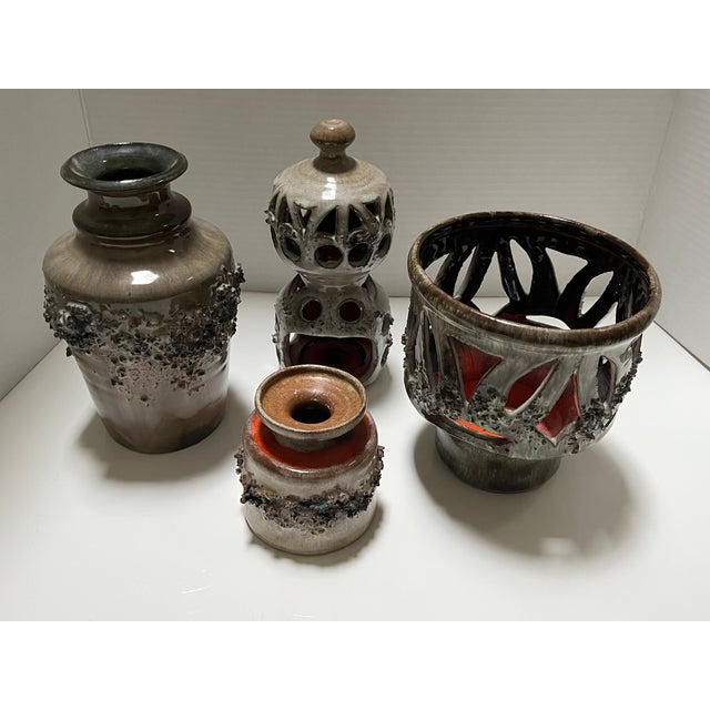 Sand Mid Century Icelandic Glit Lava Pottery Set- 4 Pieces For Sale - Image 8 of 14