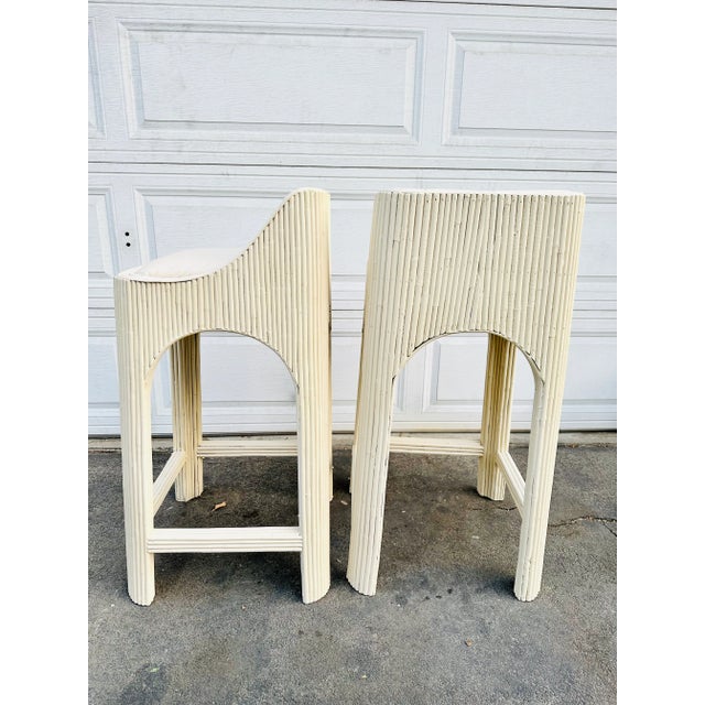 Wood Pencil Reed Barstools- Pair For Sale - Image 7 of 12