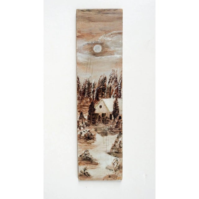 Rustic European Folk Art Winter Landscape Long Format Painting For Sale - Image 3 of 3