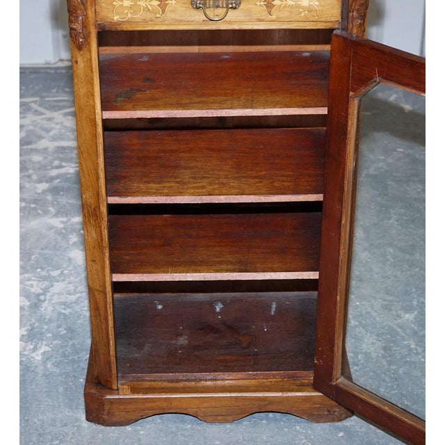 Victorian Pier Glazed Inlaid Walnut Marquetry Music Cabinet, 19th Century For Sale - Image 11 of 18