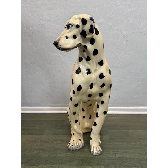 English Large Mid-Century Dalmatian Dog Sculpture Hand-Painted Ceramic Figure For Sale - Image 3 of 12