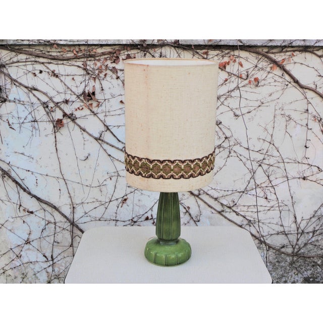 Textile Green Ceramic Table Lamp, 1950s For Sale - Image 7 of 7