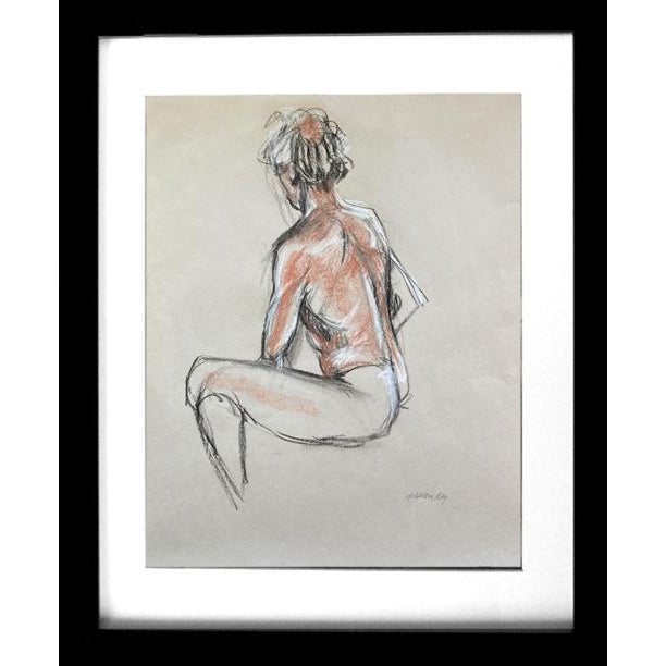 Original Life Drawing, "Seated Male Figure in Charcoal and Pastel" For Sale - Image 4 of 5