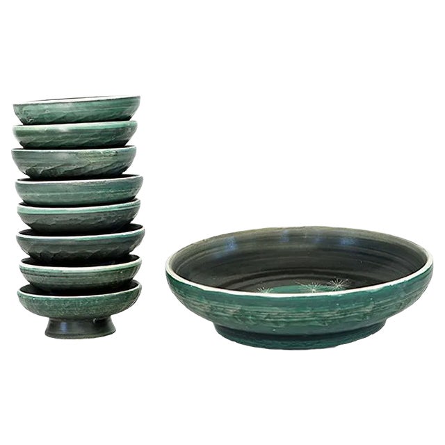 Ceramic Bowl set from Tapis Vert, 1950s, Set of 9 For Sale