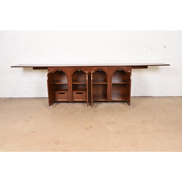 T. H. Robsjohn Gibbings for Widdicomb Sculpted Walnut Colosseum Sideboard Credenza, Newly Refinished For Sale In South Bend - Image 6 of 14