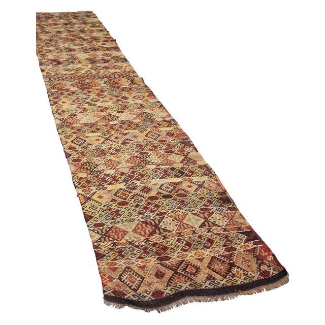 Traditional Vintage Embroidered Turkish Kilim Runner Rug For Sale - Image 3 of 7