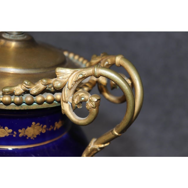 Blue Antique Turn of the Century Blue Sevres Vase Table Lamps - Pair For Sale - Image 8 of 12