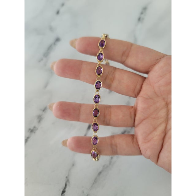 Oval Amethyst Tennis Bracelet 14k Yellow Gold For Sale - Image 4 of 4