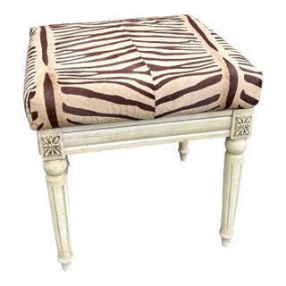 Zebra Hide Gustavian Style Ottoman For Sale
