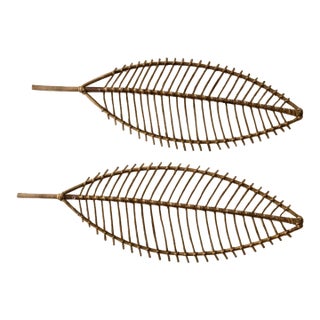 Vintage Rattan Palm Leaf Wall Sculptures, Set of 2, Organic Modern Coastal Decor, Palm Beach Style For Sale