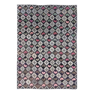 Antique American Hooked Rug With Diamond Patchwork Geometric Leaf Design 9'2"x12'1" For Sale