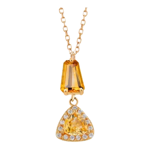 Shaped Yellow Sapphire Diamond 2.45 Carat 14 Karat Gold 17 Inch Pendant